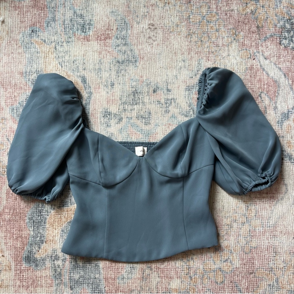 Aritzia Puff Sleeve Corset Top in Slate Blue